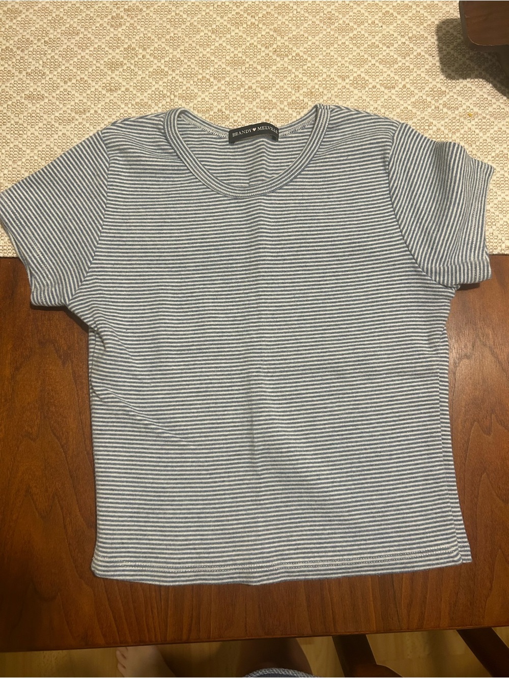 Brandy Melville Light Blue & White Striped Short Sleeve Tee